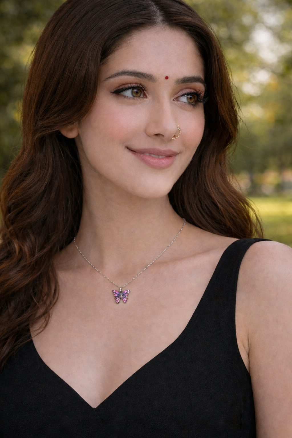 Blossom Pink Butterfly Pendant Necklace