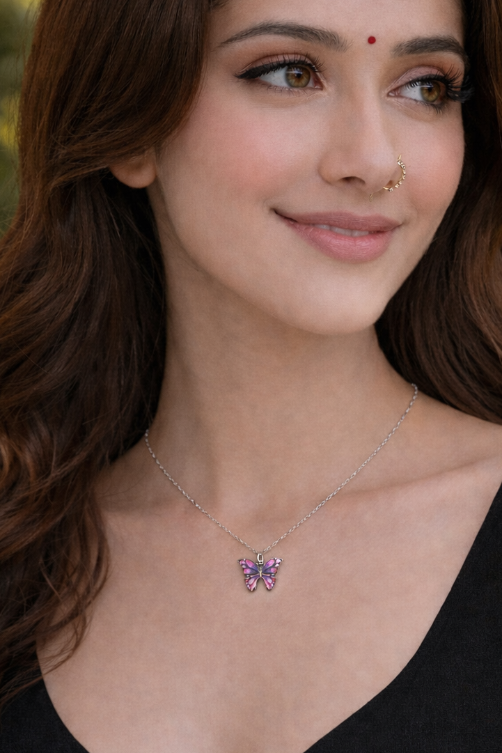 Blossom Pink Butterfly Pendant Necklace
