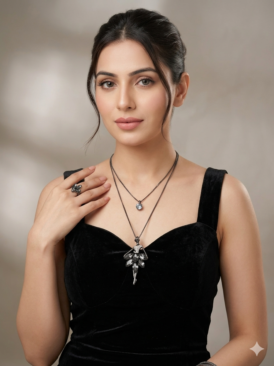 Black Crystal Statement Layered Necklace – Bold Elegant Design