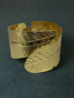 Elegant Leaf Wrap Full Gold Statement Cuff Bracelet