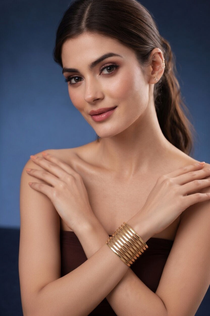 Elegant Multi-Layer Gold Cuff Bracelet – Modern Statement Wrist Jewelry