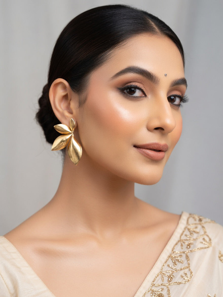 Elegant Golden Floral Earrings – Minimal Luxury Look