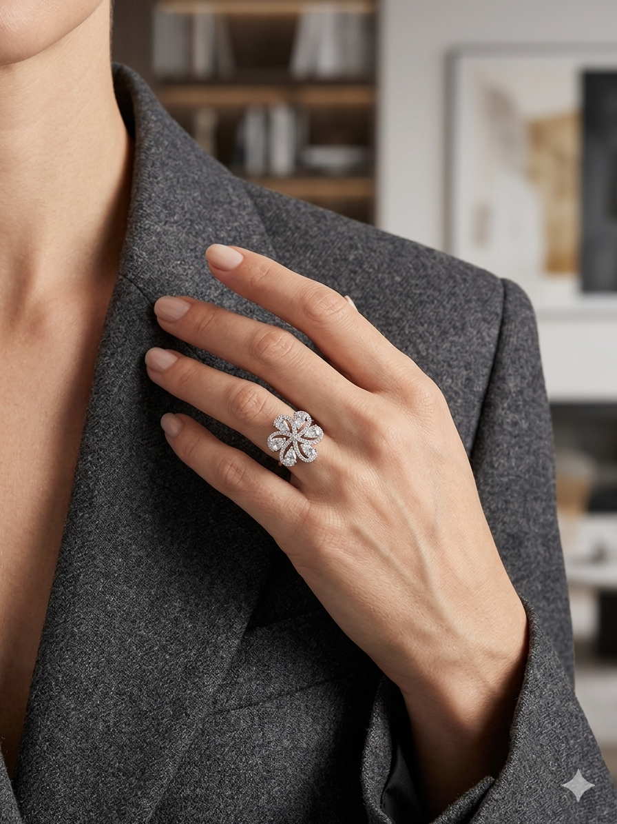 Floral bloom statement ring