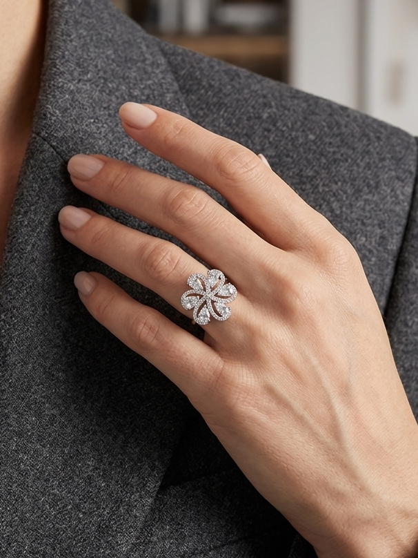 Floral bloom statement ring