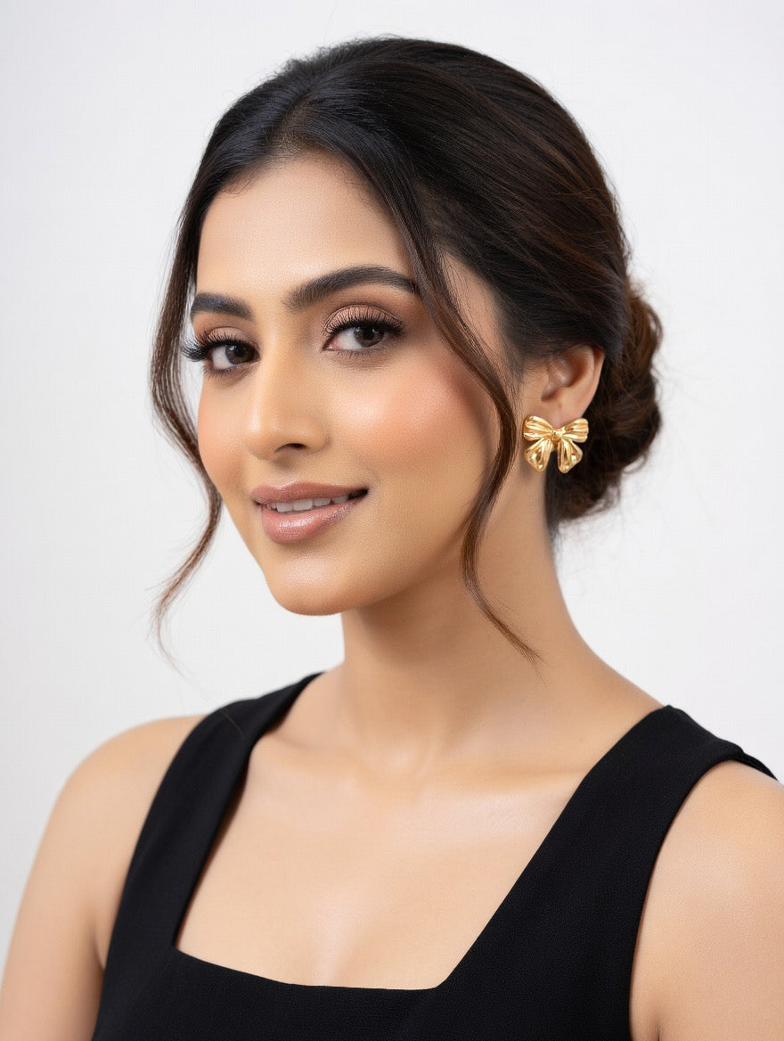 Golden Bow Stud Earrings – Elegant Minimal Charm