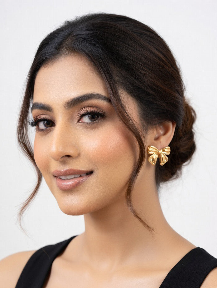 Golden Bow Stud Earrings – Elegant Minimal Charm