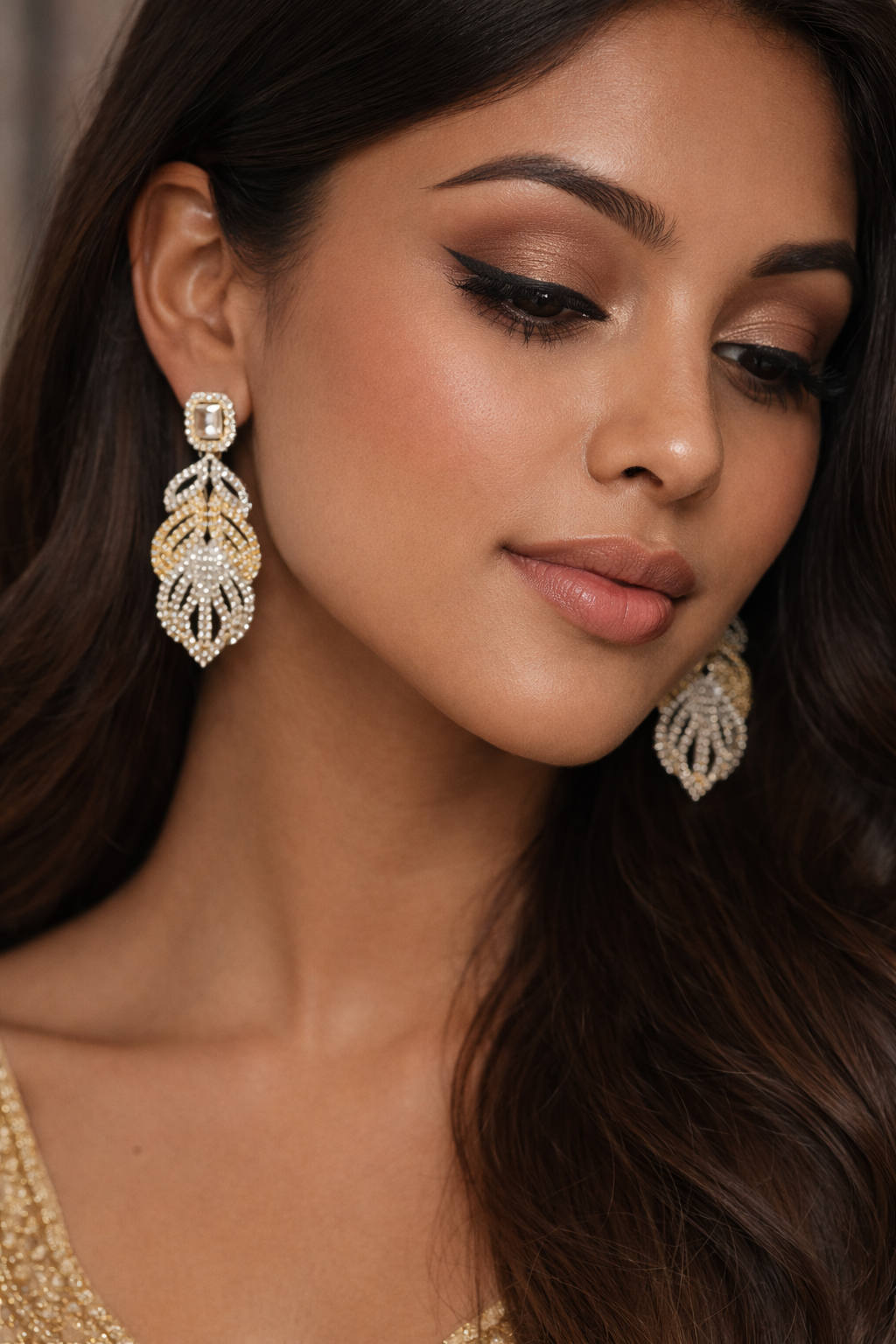 Ivory Crystal Leaf Statement Earrings