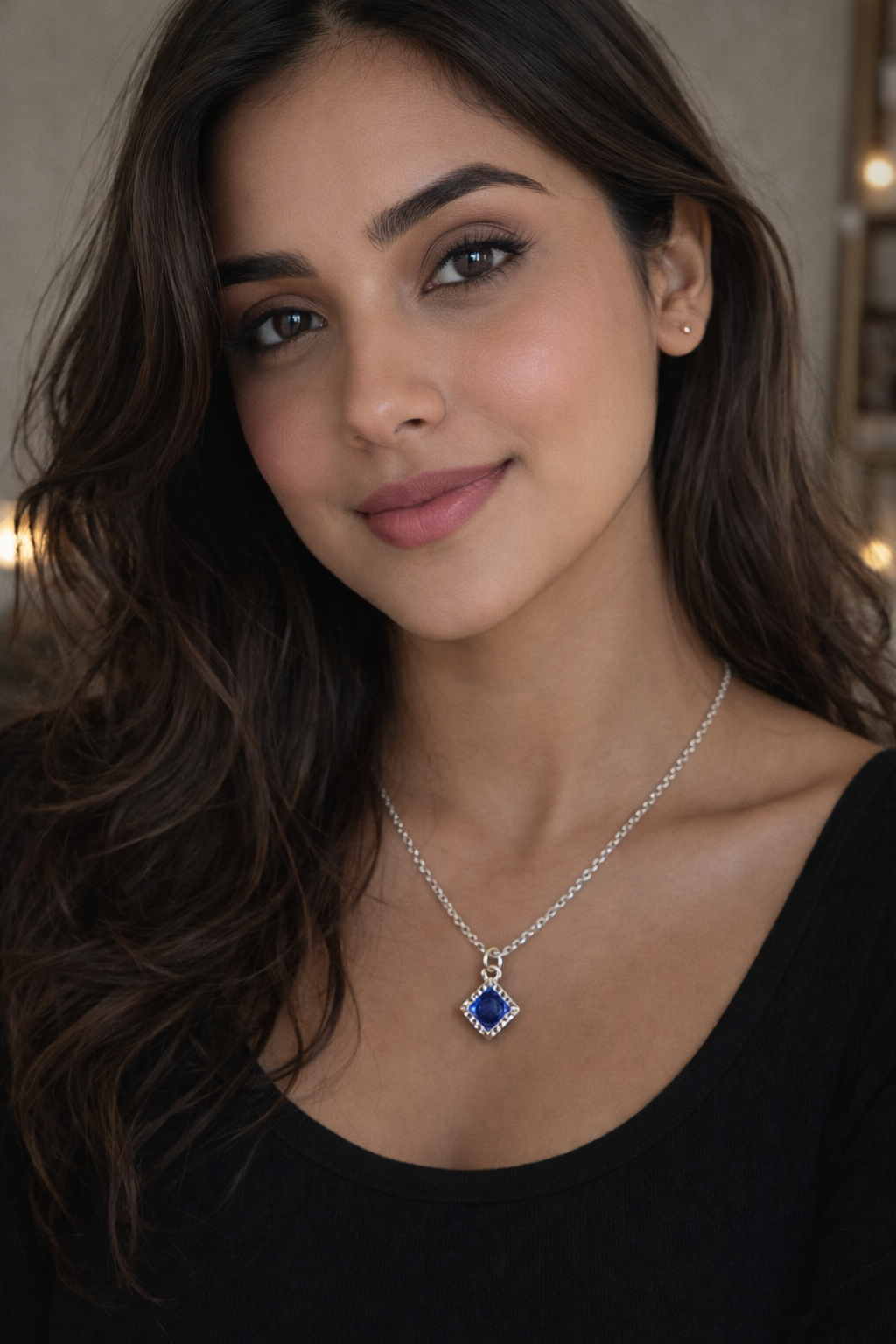 Royal Sapphire Square Pendant Necklace
