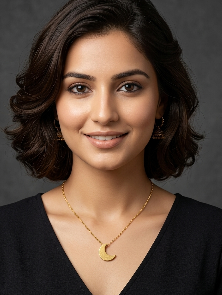 Golden Crescent Moon Pendant Necklace – Minimal Celestial Elegance