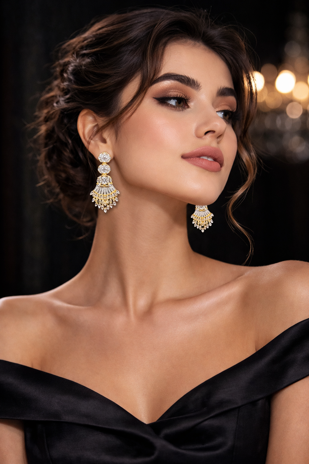 Golden Crystal Fan Drop Earrings