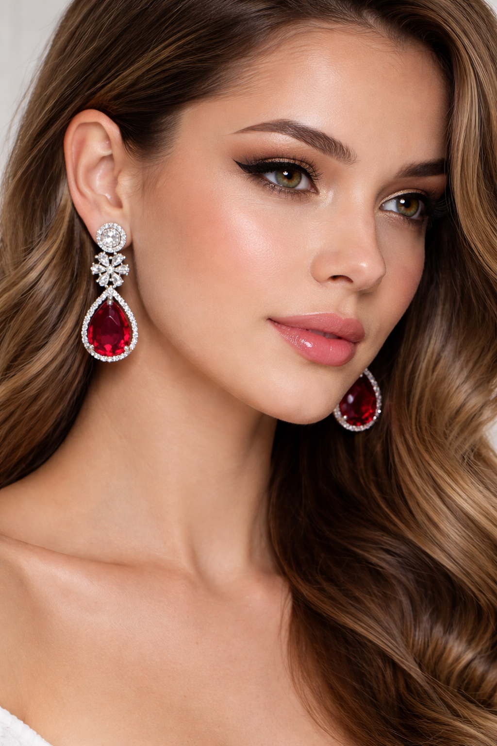 Regal Ruby American Diamond Earrings