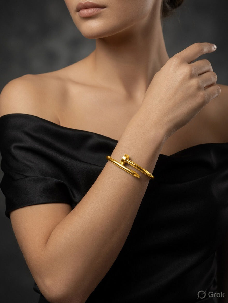 Minimalist Nail Design Glossy Gold Cuff Bracelet