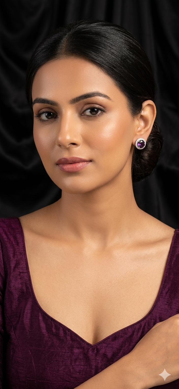 Royal Amethyst Halo Stud Earrings