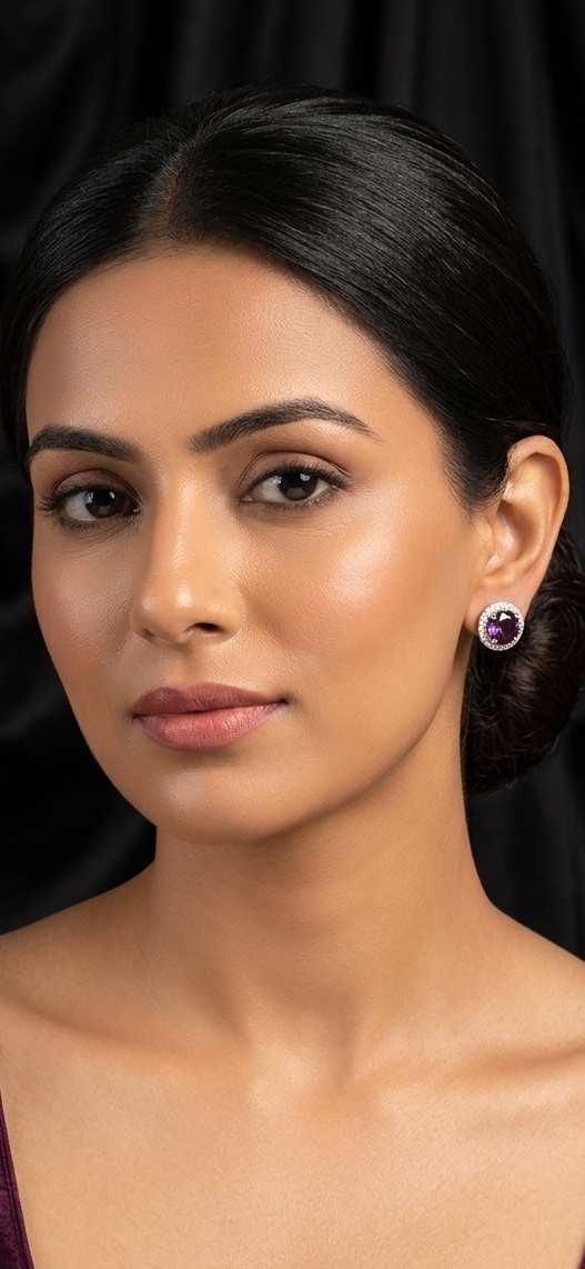 Royal Amethyst Halo Stud Earrings