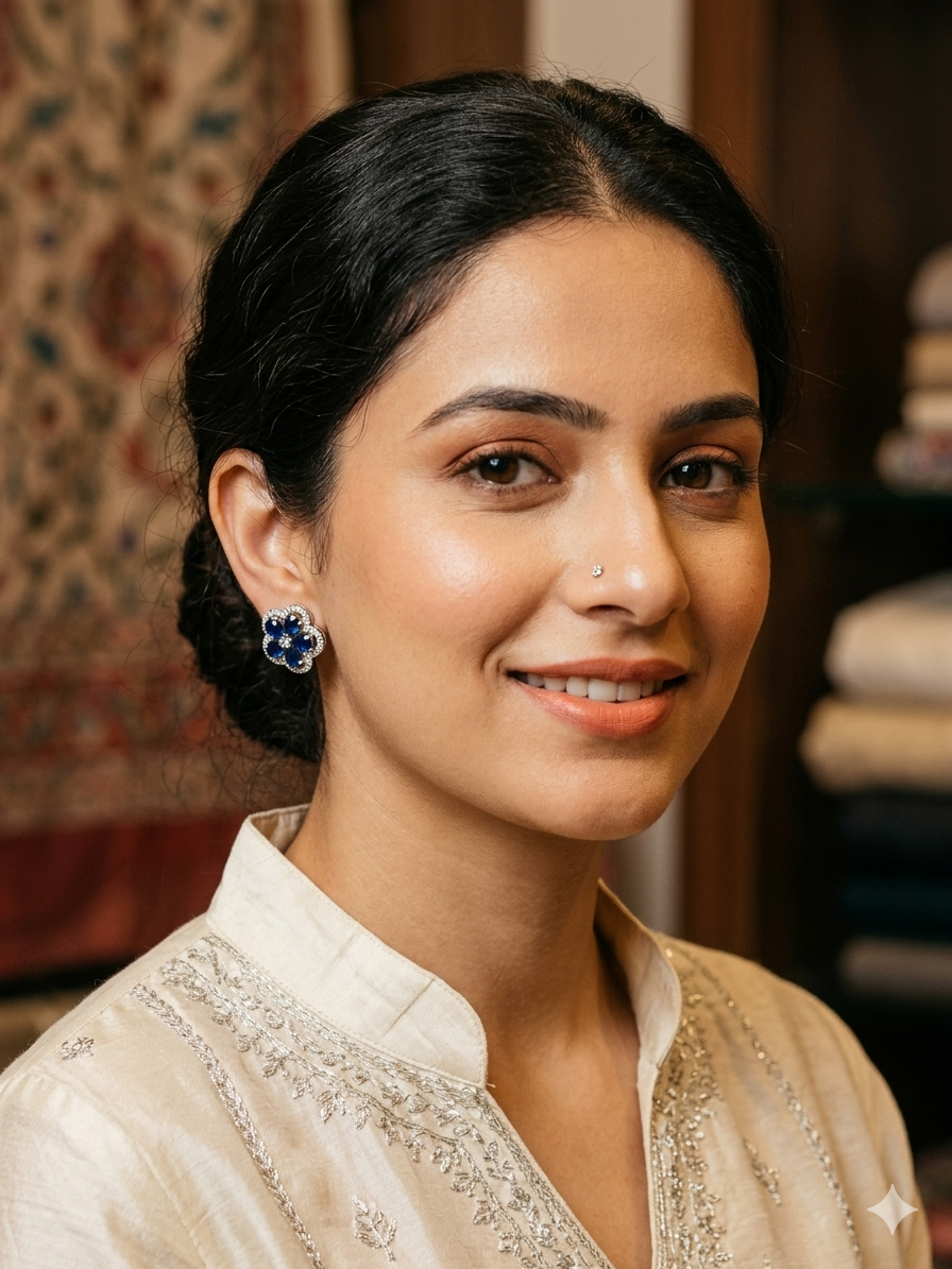 Royal Blue Floral Diamond Stud Earrings