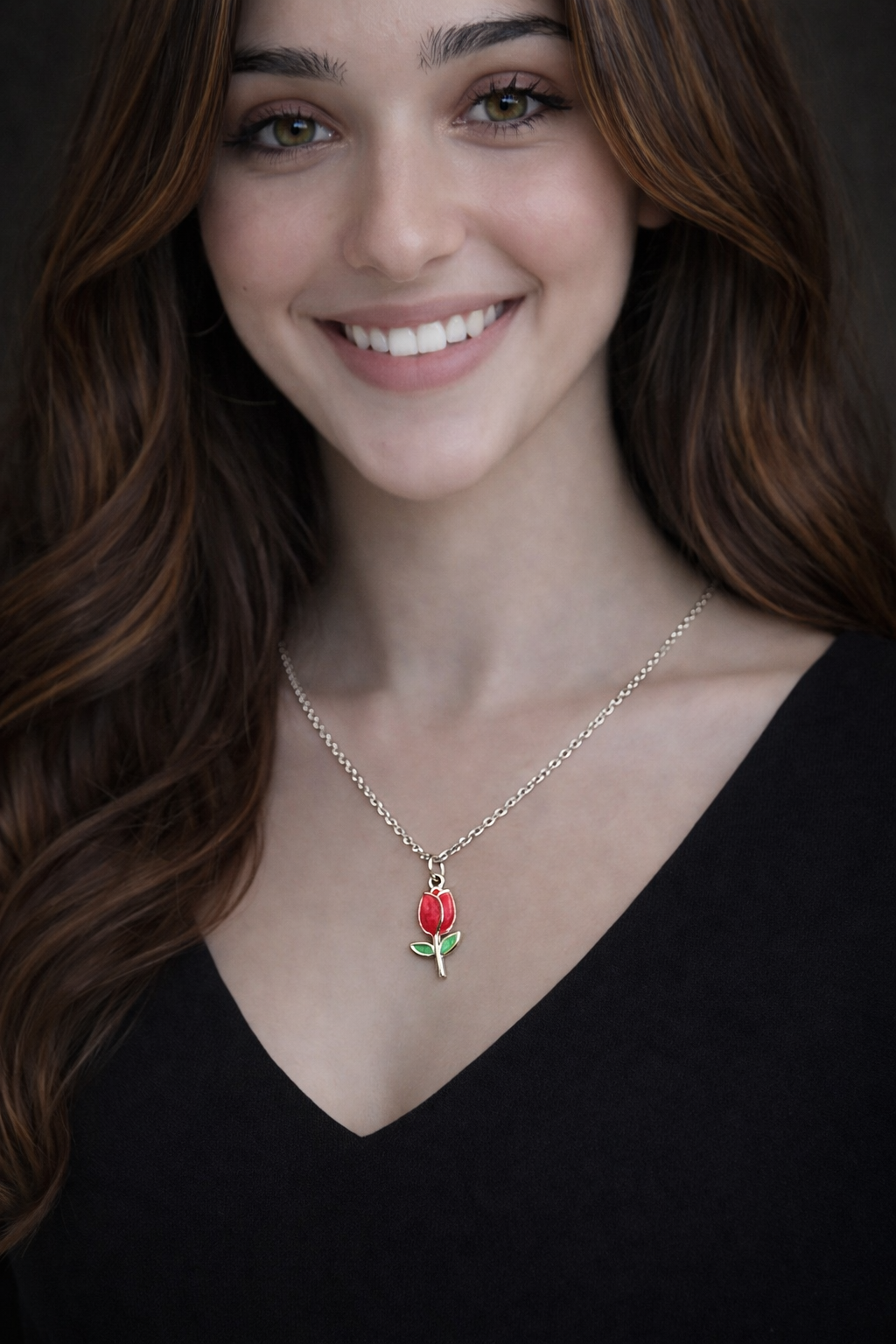 Red rose charm necklace