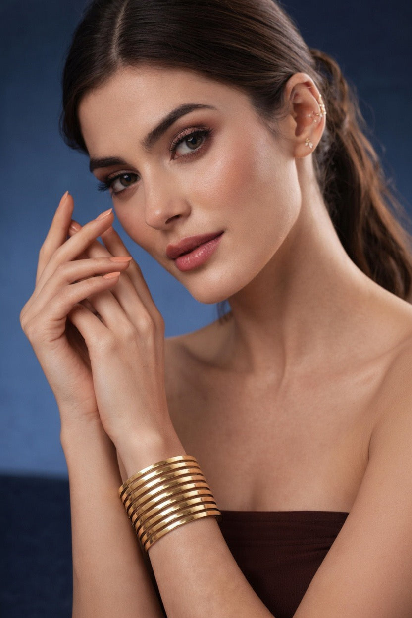 Elegant Multi-Layer Gold Cuff Bracelet – Modern Statement Wrist Jewelry