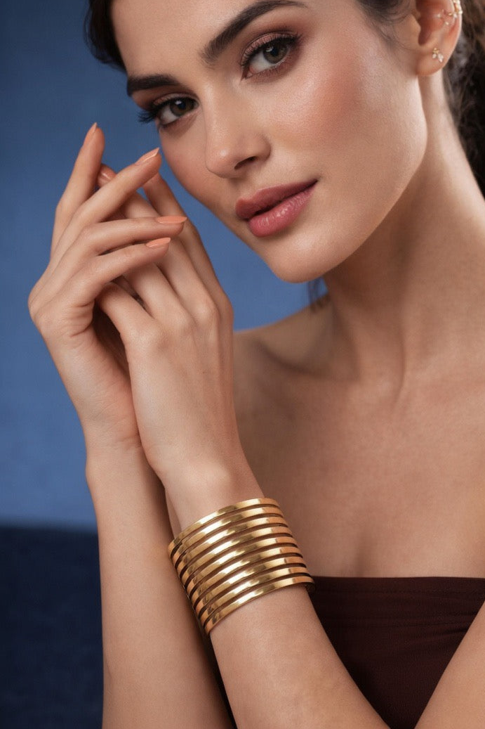 Elegant Multi-Layer Gold Cuff Bracelet – Modern Statement Wrist Jewelry