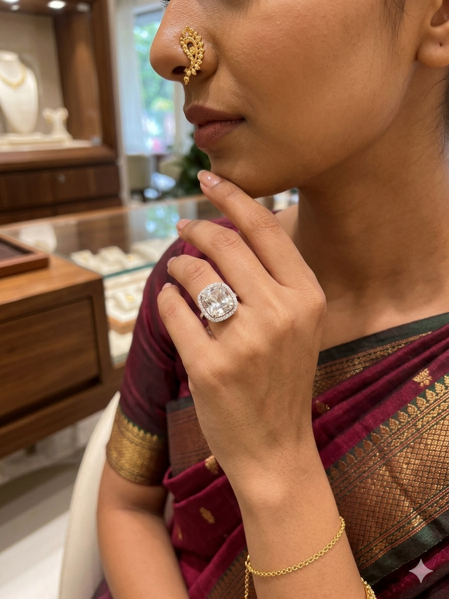 Royal Cushion Halo Statement Ring