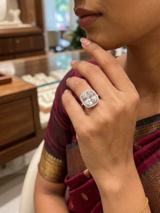 Royal Cushion Halo Statement Ring