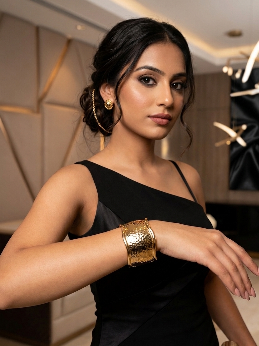 Hammered Gold Wide Cuff Bracelet – Modern Statement Piece