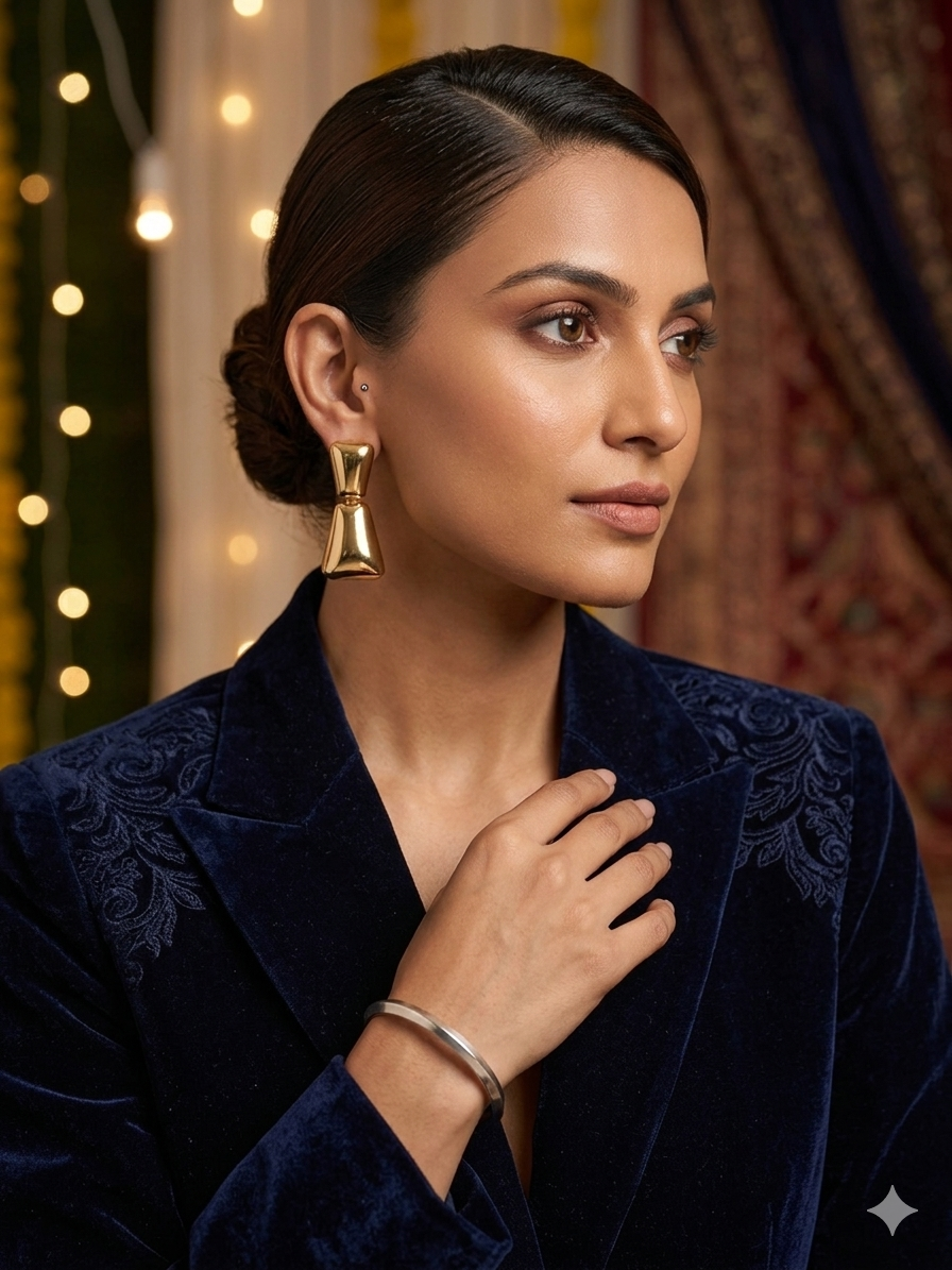 Elegant Geometric Drop Gold Statement Earrings