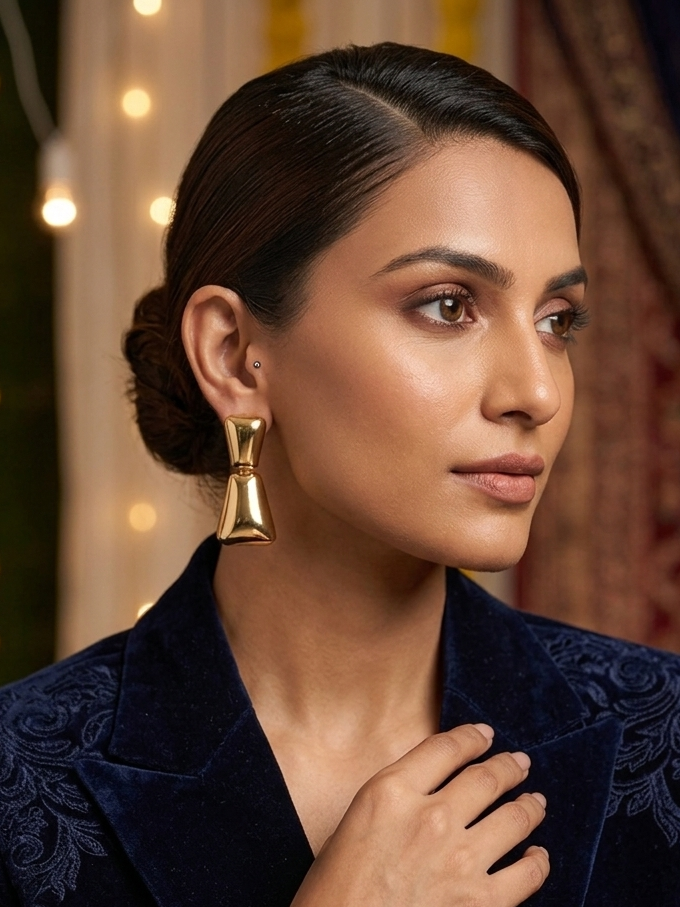 Elegant Geometric Drop Gold Statement Earrings
