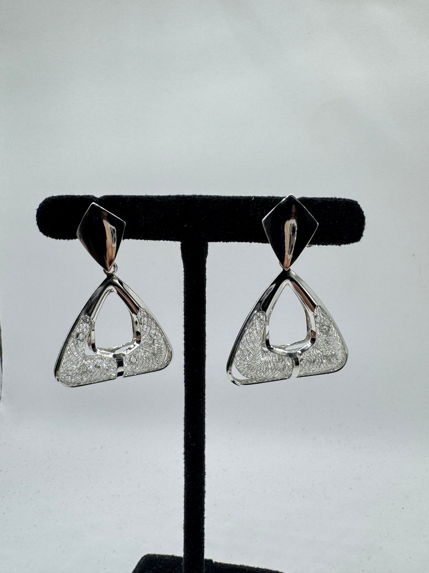 Silver Geometric Triangle Drop Earrings – Contemporary Statement