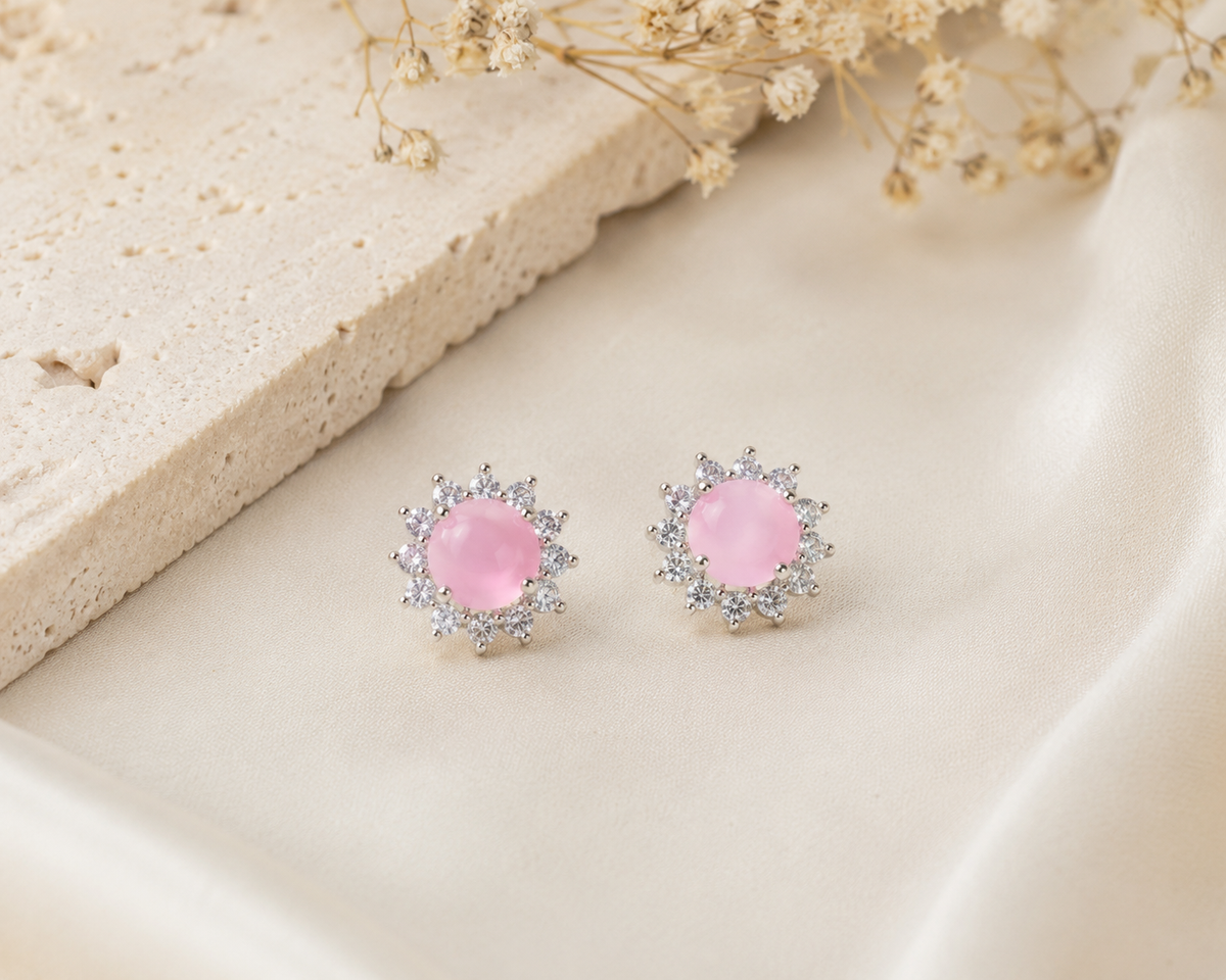 Blush Pink Floral Pearl Chain Statement Earrings