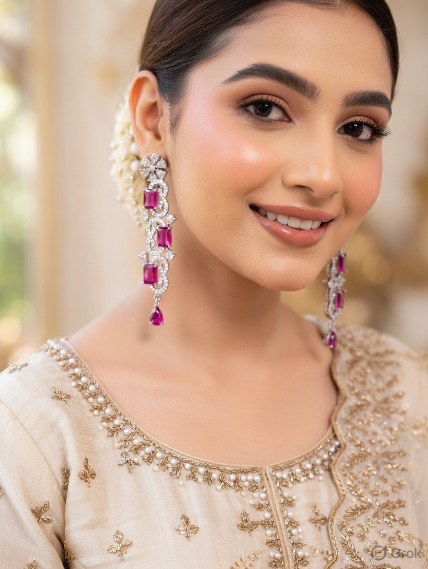Royal Ruby Vine Diamond Drop Earrings