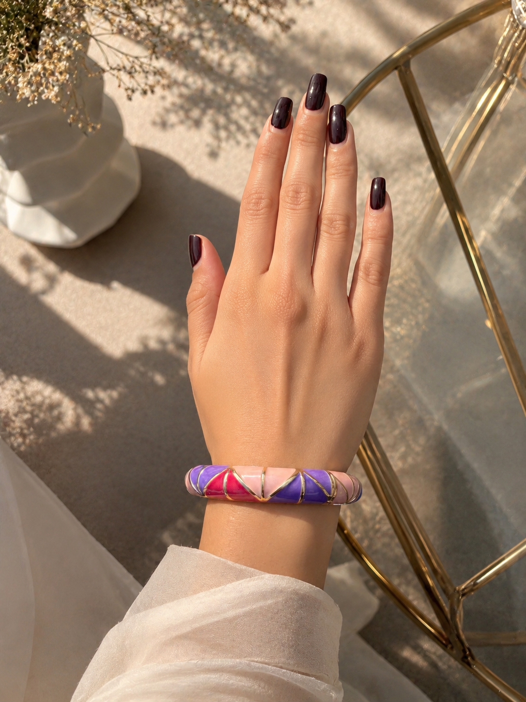 Pastel Mosaic Enamel Gold-Tone Bangle Bracelet | Statement Fashion Bracelet for Women