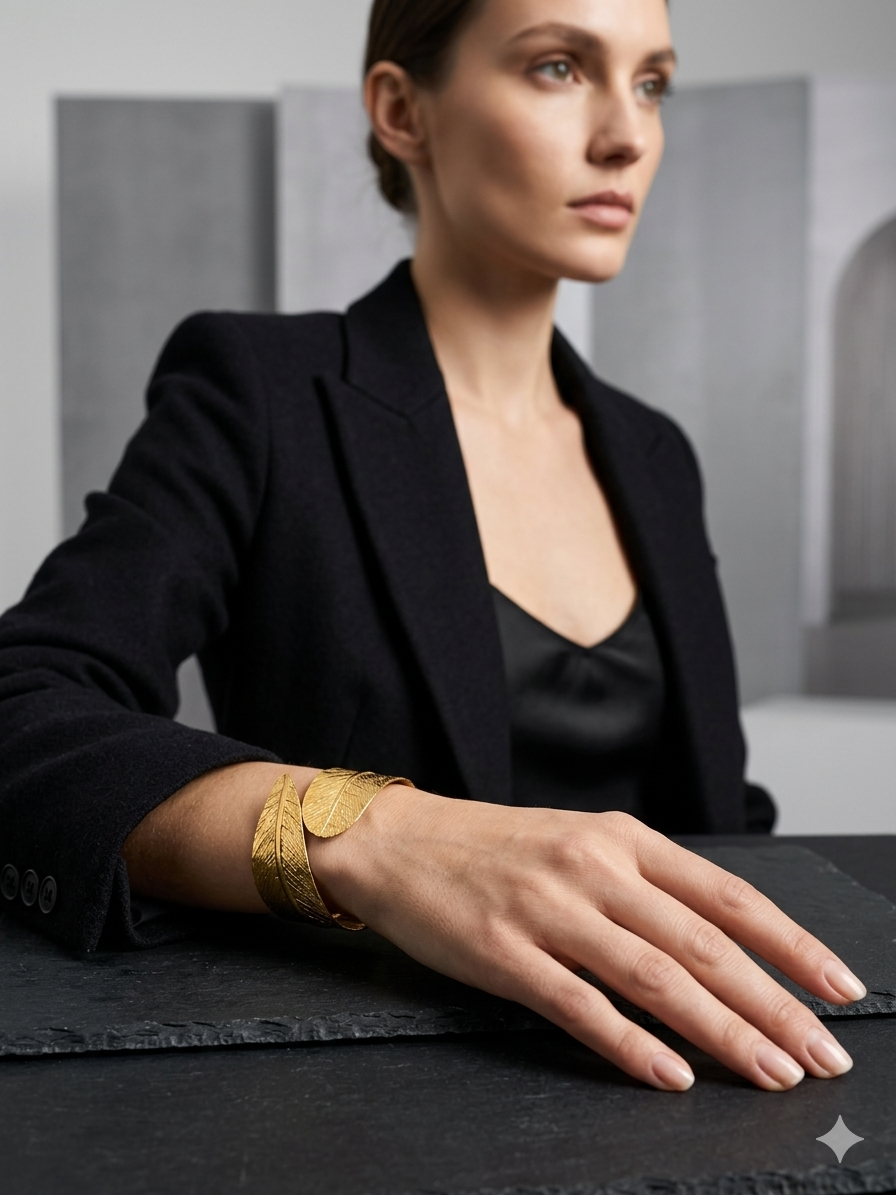Elegant Leaf Wrap Full Gold Statement Cuff Bracelet