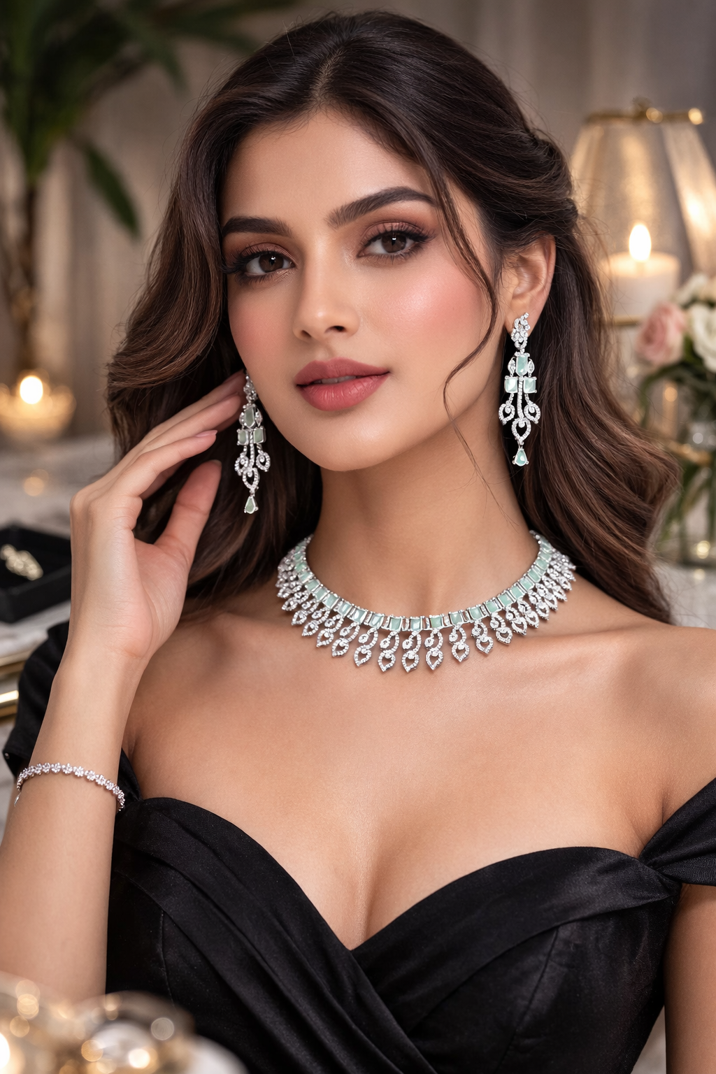 Mint Royale Diamond-Style Choker Necklace & Earrings Set