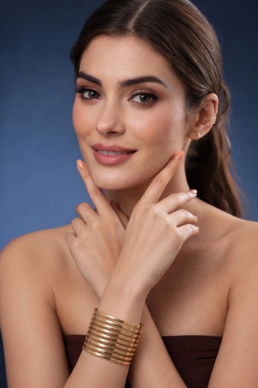 Elegant Multi-Layer Gold Cuff Bracelet – Modern Statement Wrist Jewelry
