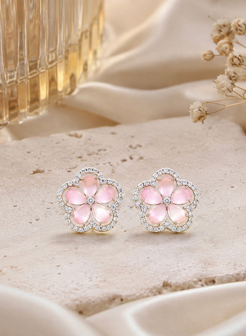Floral Diamond Cluster Stud Earrings