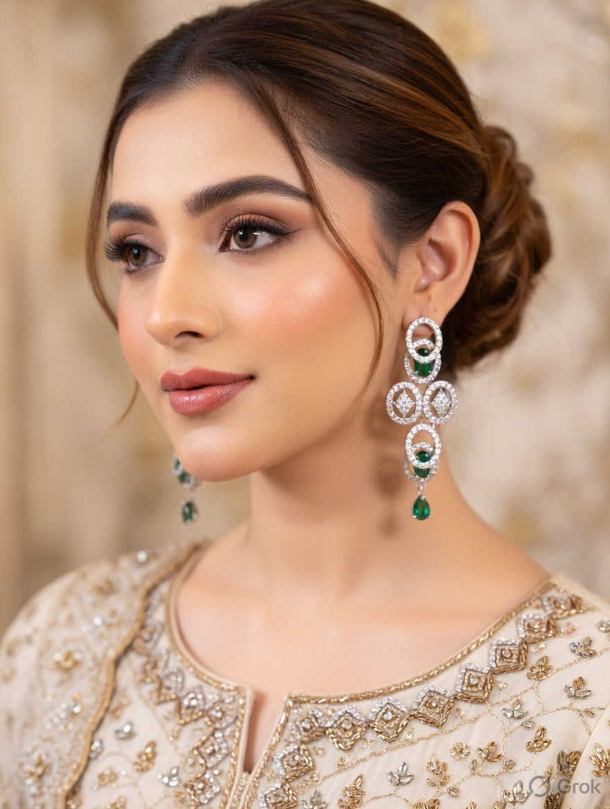 Emerald Elegance Diamond Drop Earrings