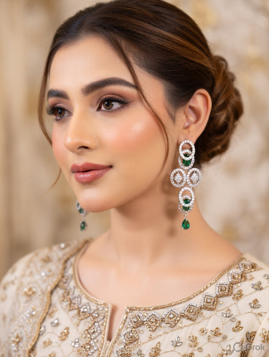 Emerald Elegance Diamond Drop Earrings