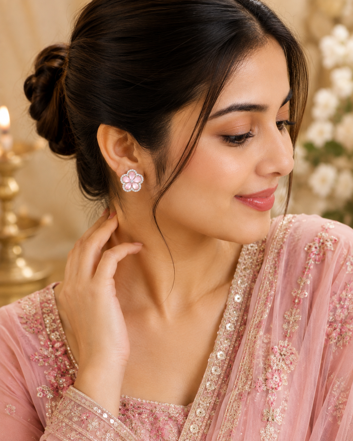 Floral Diamond Cluster Stud Earrings