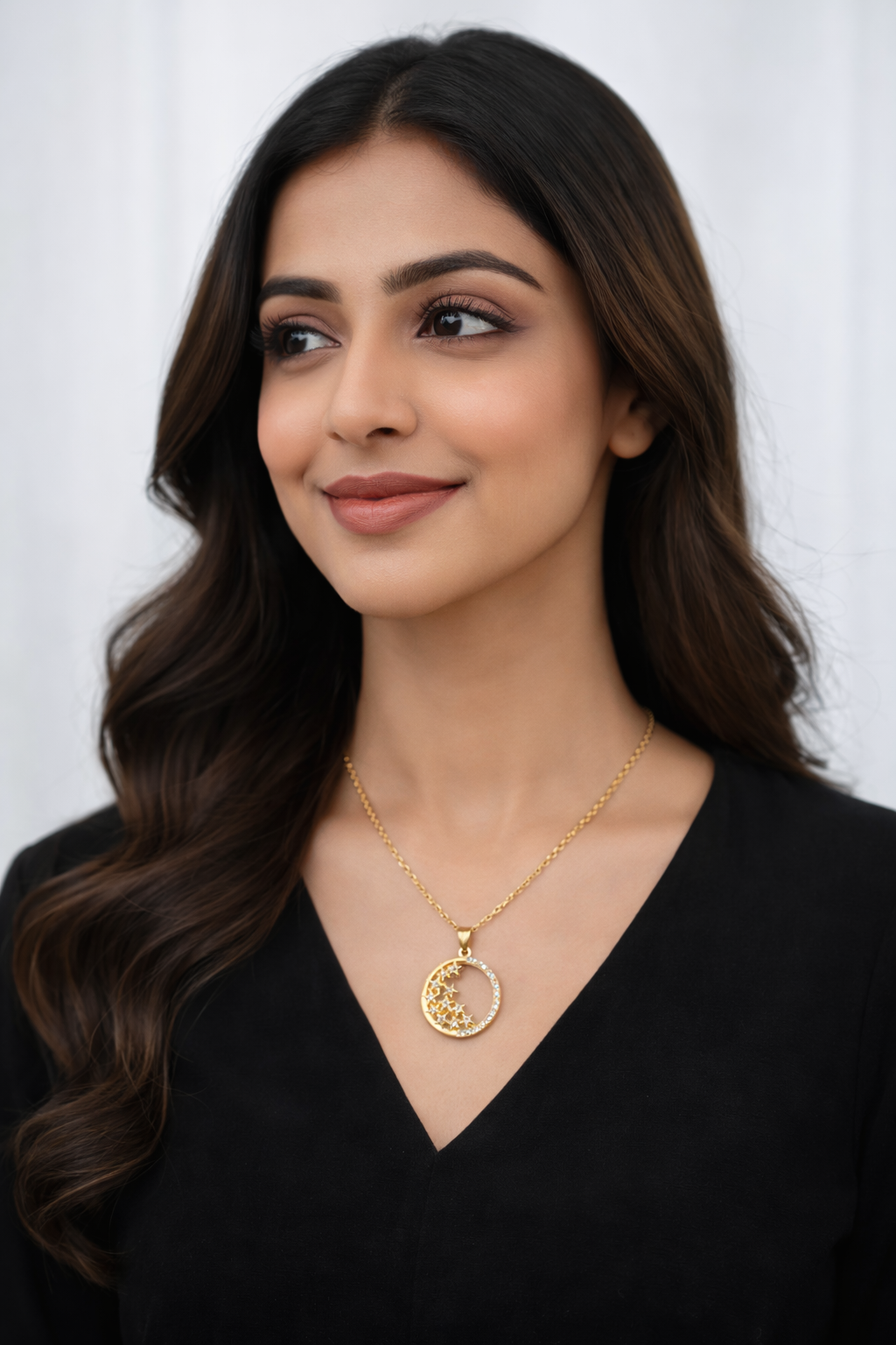 Celestial Moon & Stars Gold Pendant Necklace