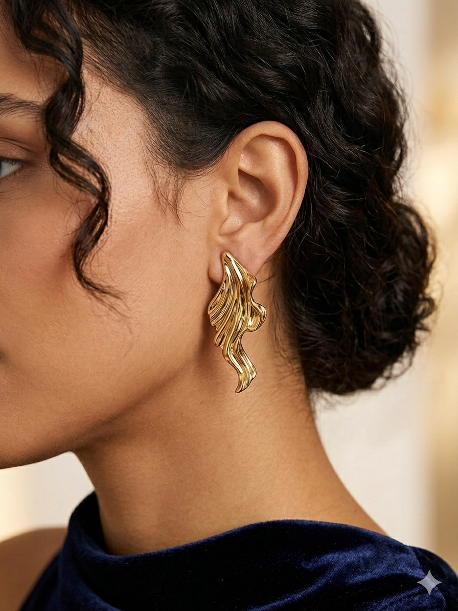Elegant Sculpted Wave Gold Earrings