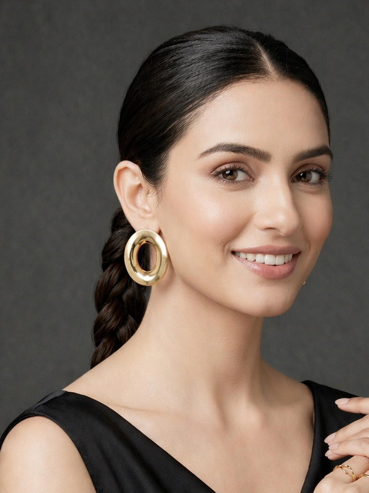 Classic Glossy Round Gold Hoop Earrings