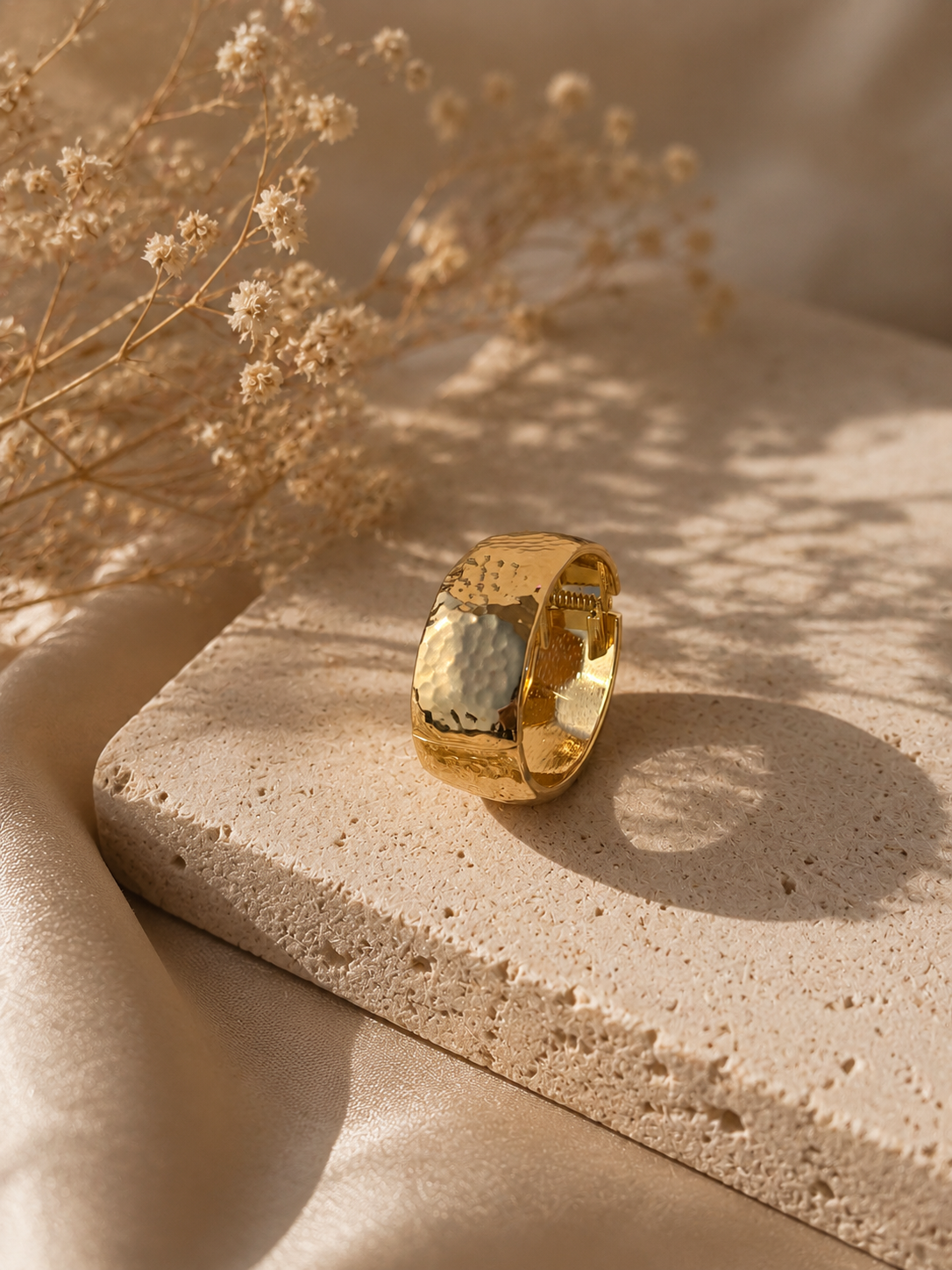 Hammered Gold Cuff Bracelet for Women | Minimalist Statement Bangle | Luxury Handmade Open Cuff Jewelry