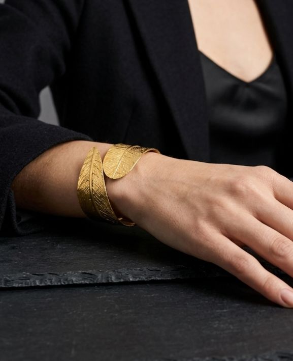 Elegant Leaf Wrap Full Gold Statement Cuff Bracelet