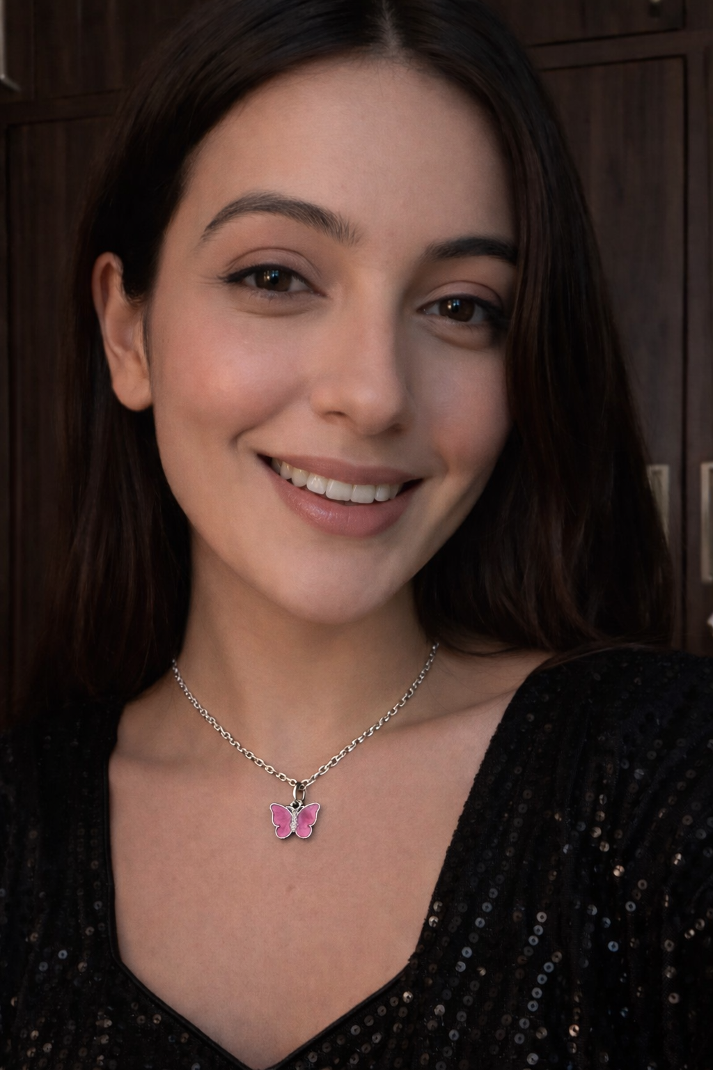 Blush Pink Butterfly Charm Necklace