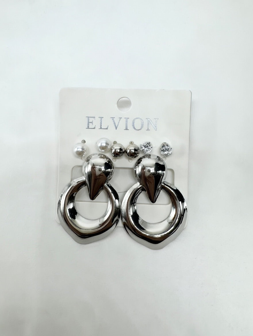 Silver Heart Drop Earrings Set – Bold Statement Collection