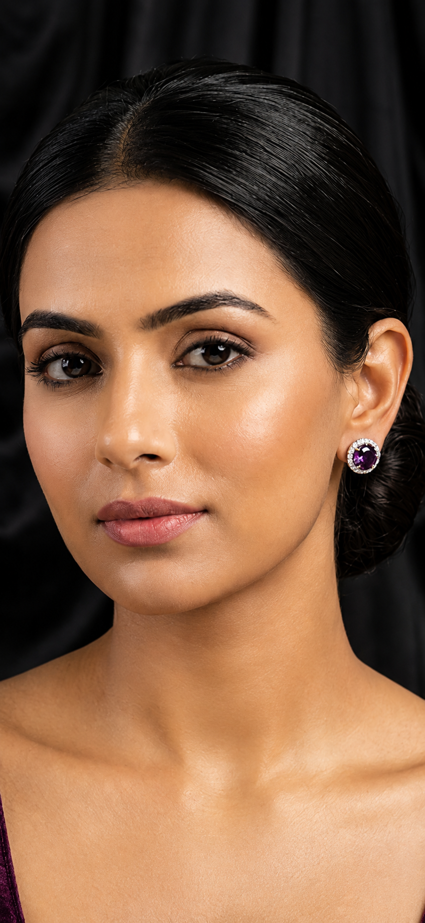 Royal Amethyst Halo Stud Earrings