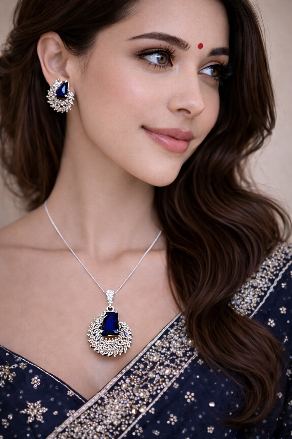 Midnight Sapphire Halo Pendant Necklac
