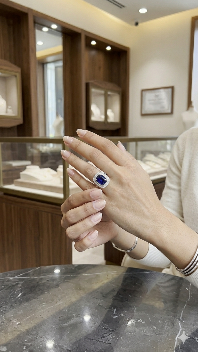 Royal Sapphire Halo Statement Ring