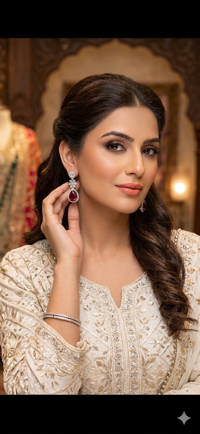 Regal Ruby American Diamond Earrings