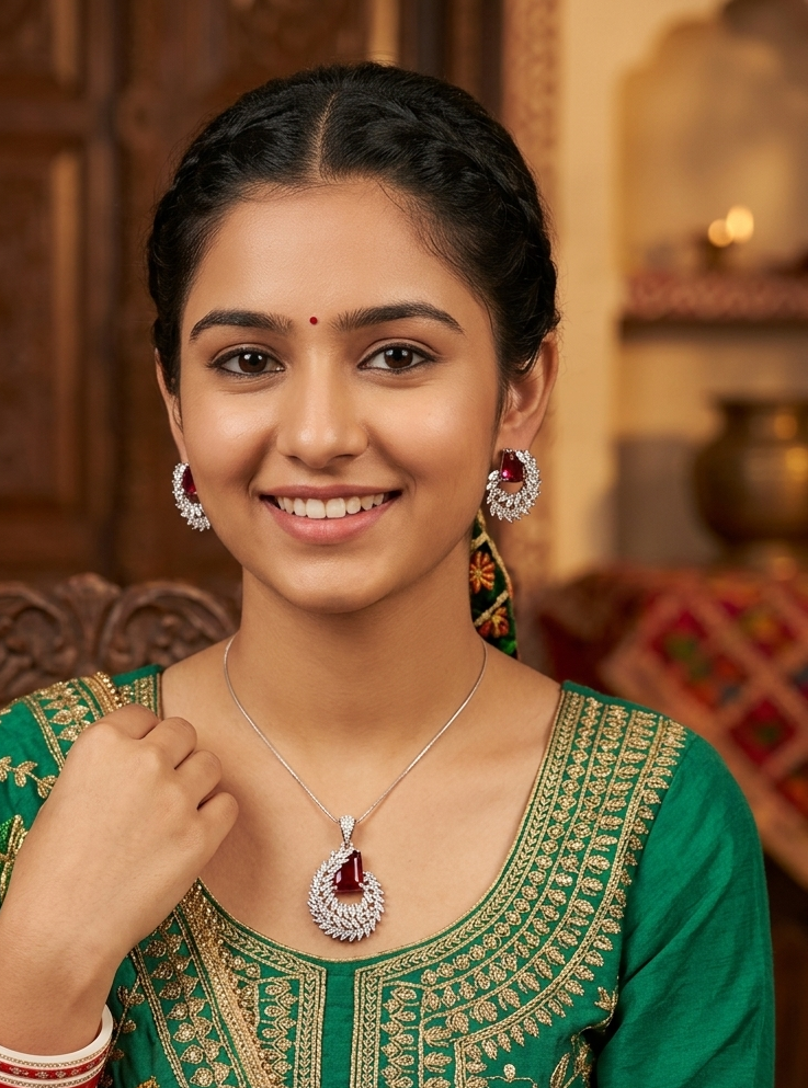 Crimson Royale Pendant Necklace & Earrings Set